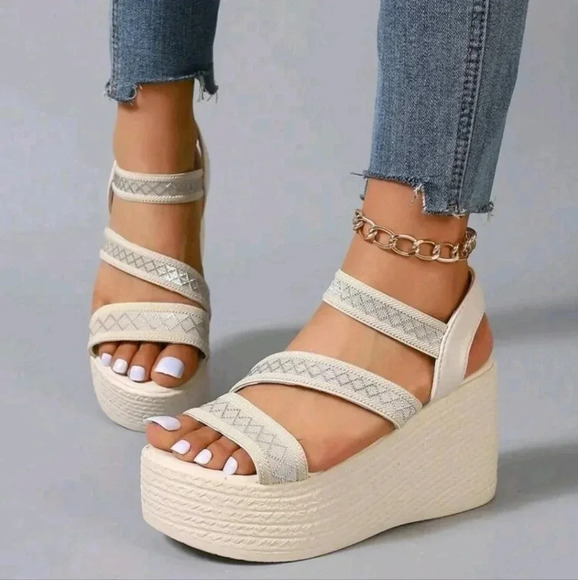 Women Fashion Chunky Platform Elastic Strap Wedge Sandals - Picture 5 of 6